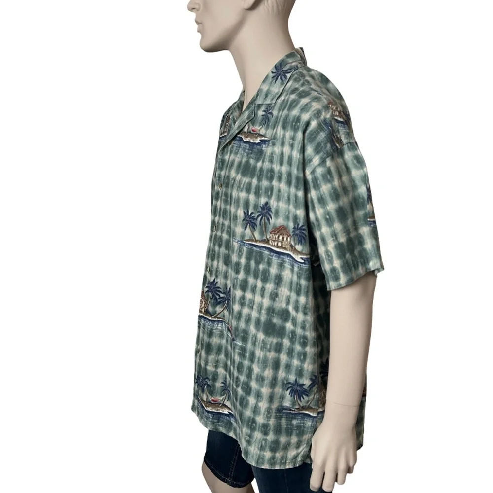 Chaps Ralph Lauren Hawaiian Shirt Tiki Aloha Print Cotton Linen Island Print - Picture 6 of 16